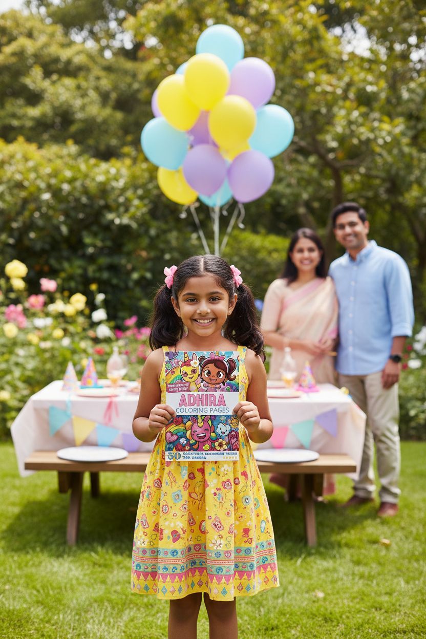 Adhira coloring book in use