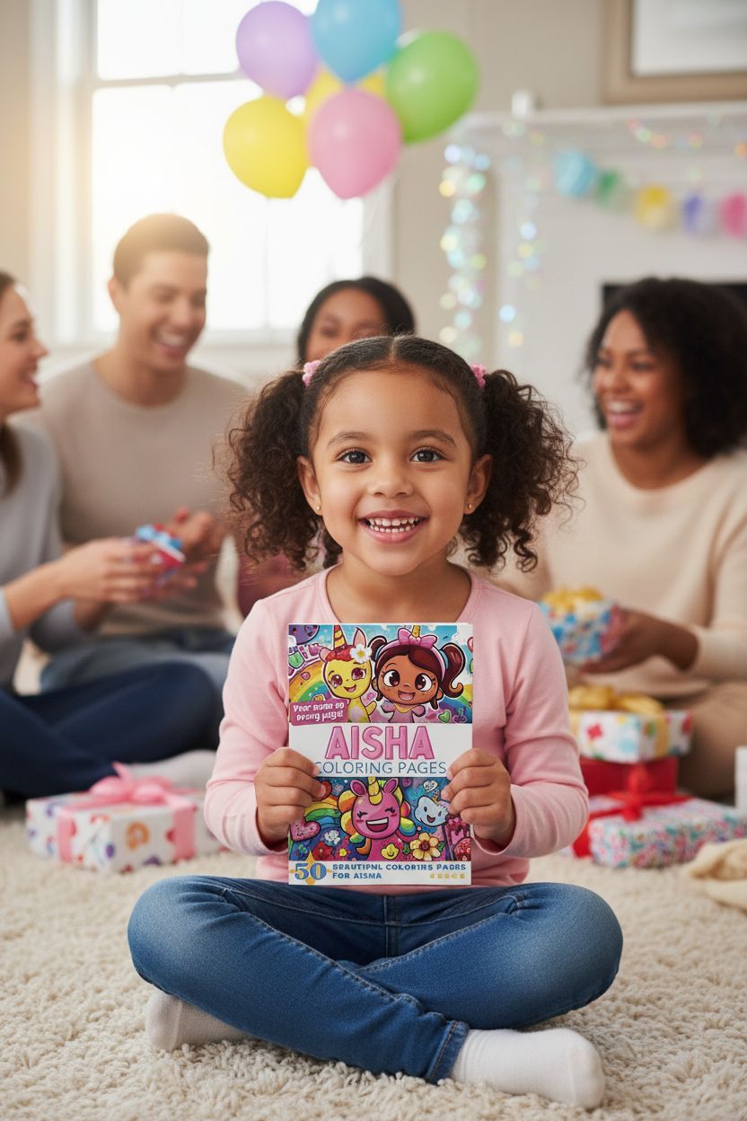 Aisha coloring book in use