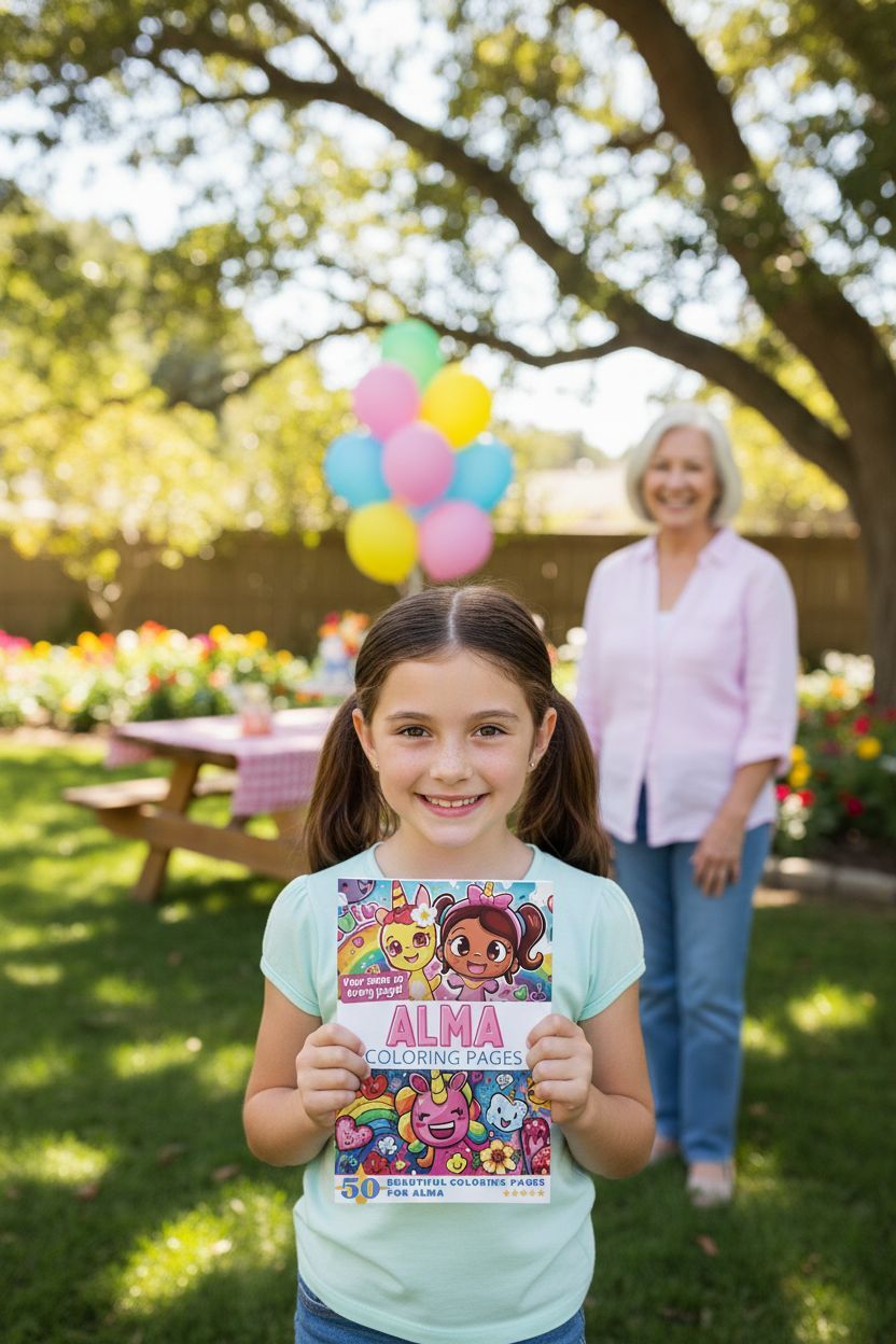 Alma coloring book in use