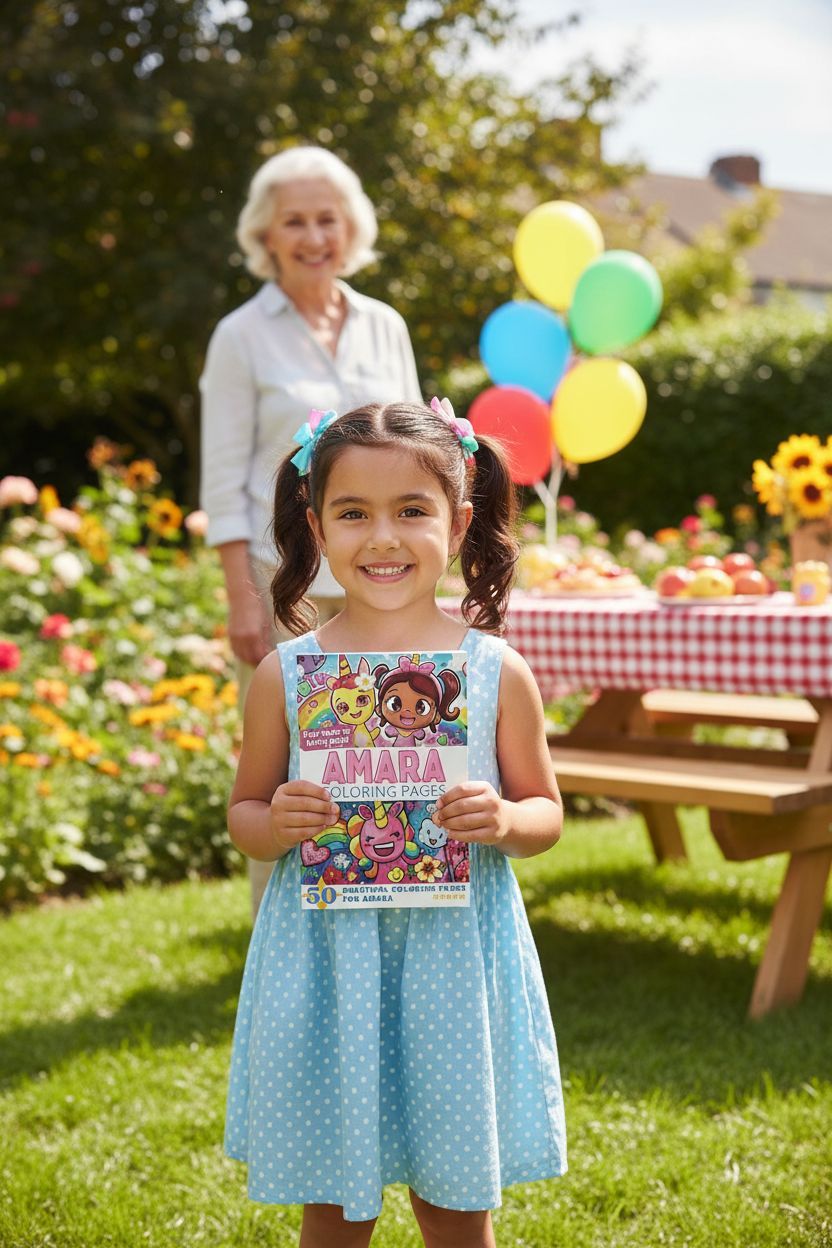Amara coloring book in use