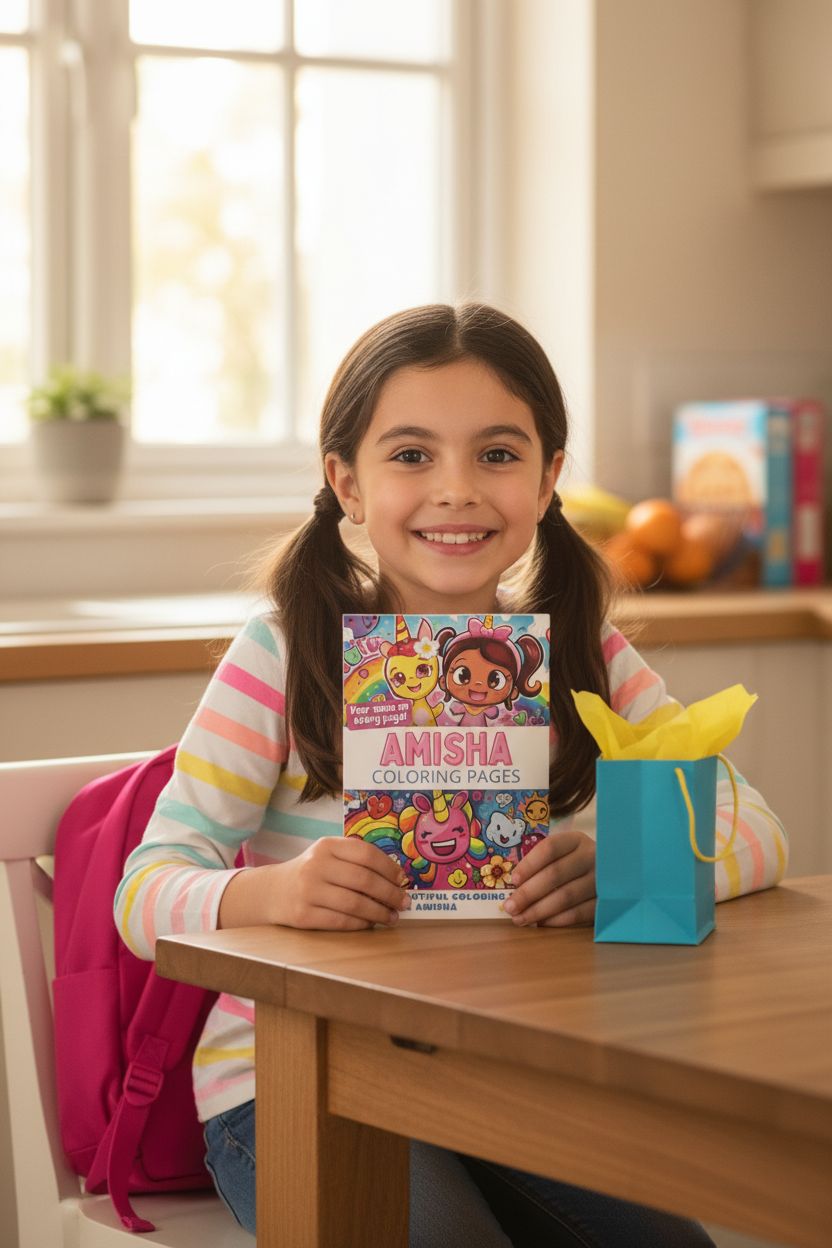 Amisha coloring book in use