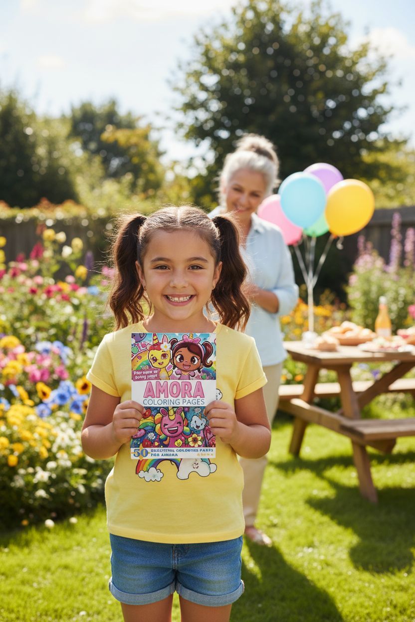 Amora coloring book in use