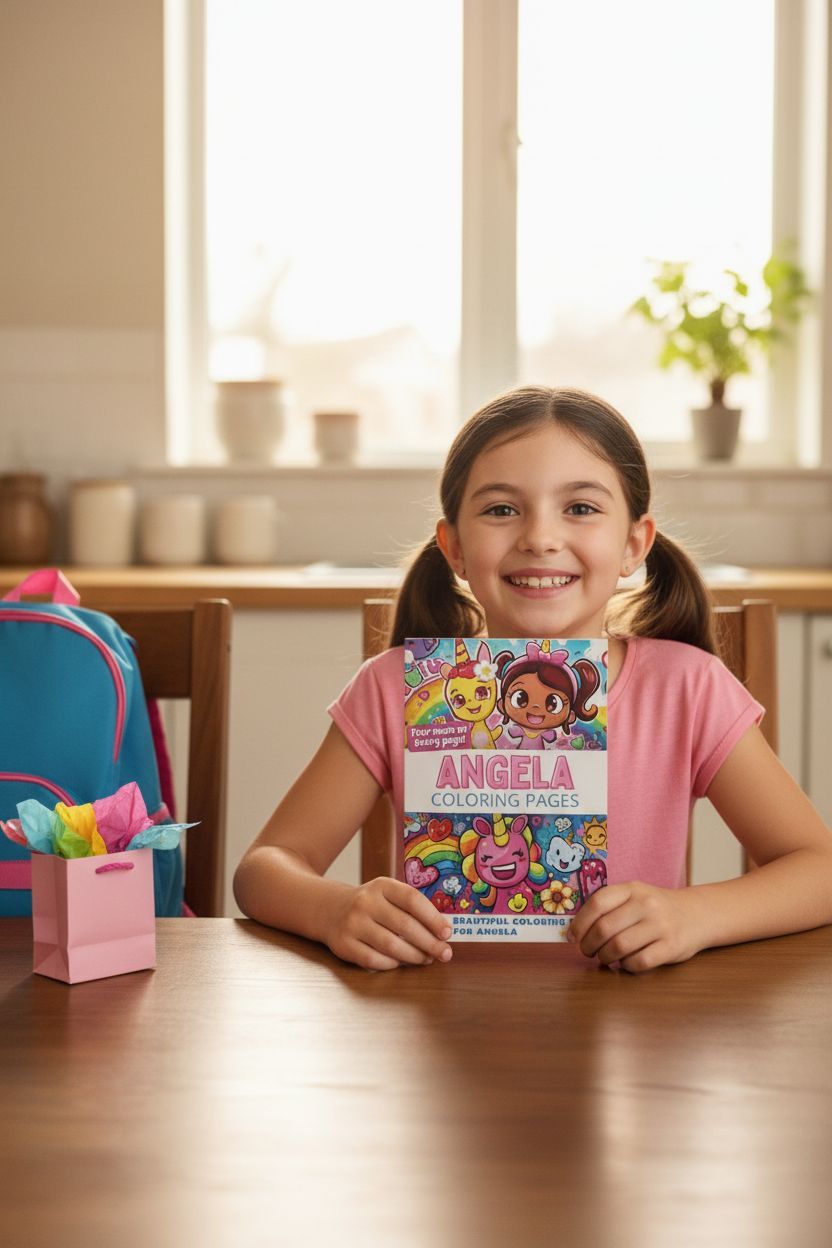 Angela coloring book in use