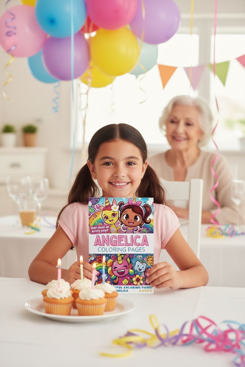 Angelica coloring book in use