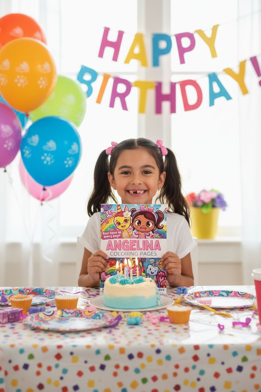 Angelina coloring book in use