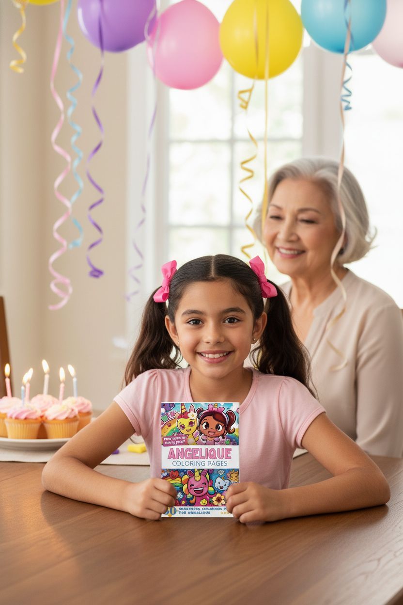 Angelique coloring book in use