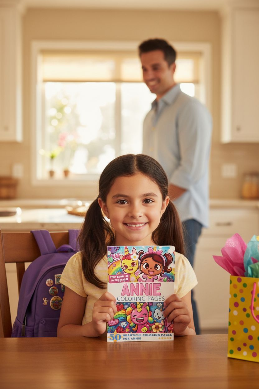 Annie coloring book in use