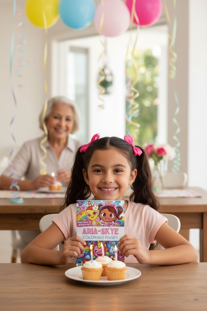 Aria-Skye coloring book in use