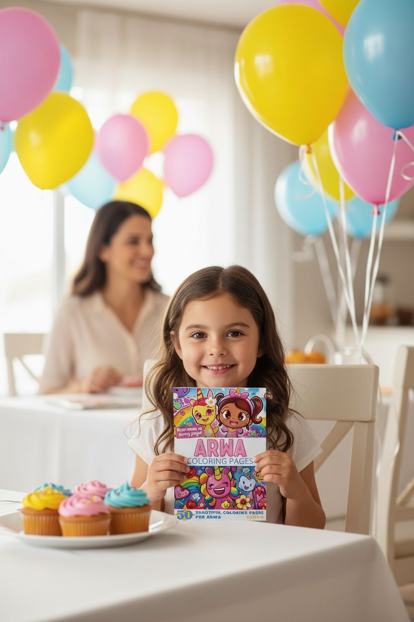 Arwa coloring book in use