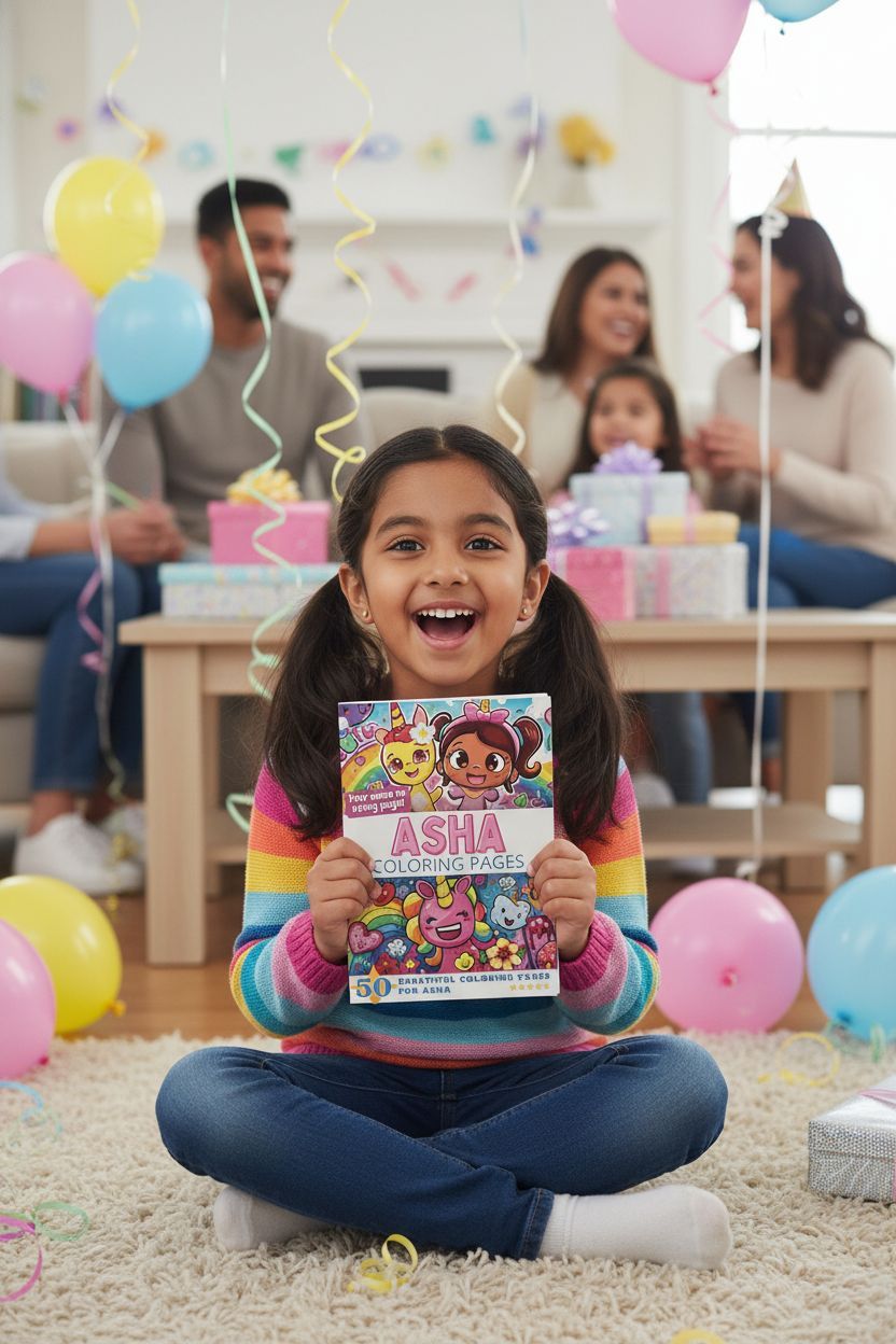 Asha coloring book in use