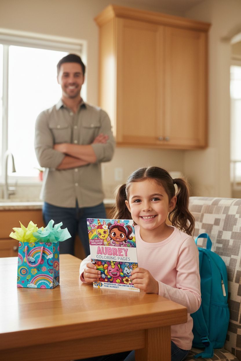 Aubrey coloring book in use