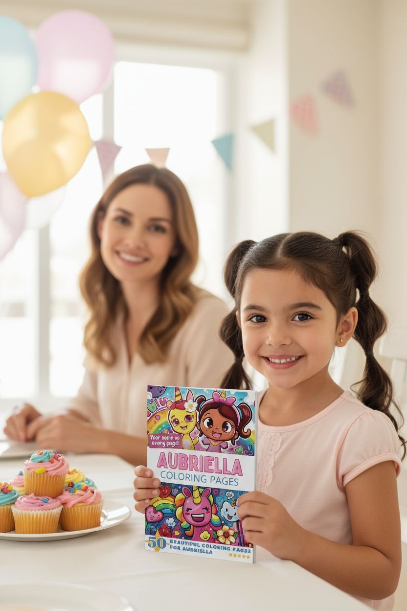 Aubriella coloring book in use