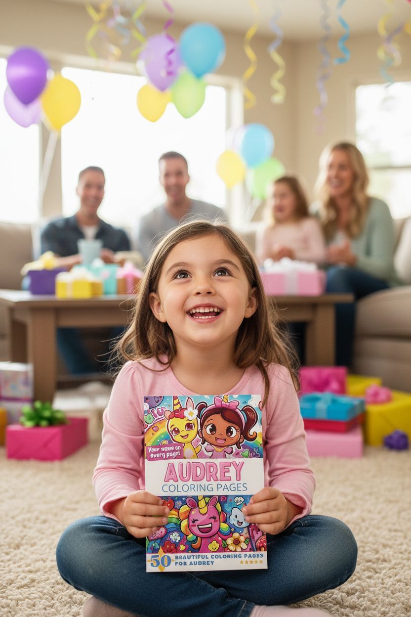Audrey coloring book in use