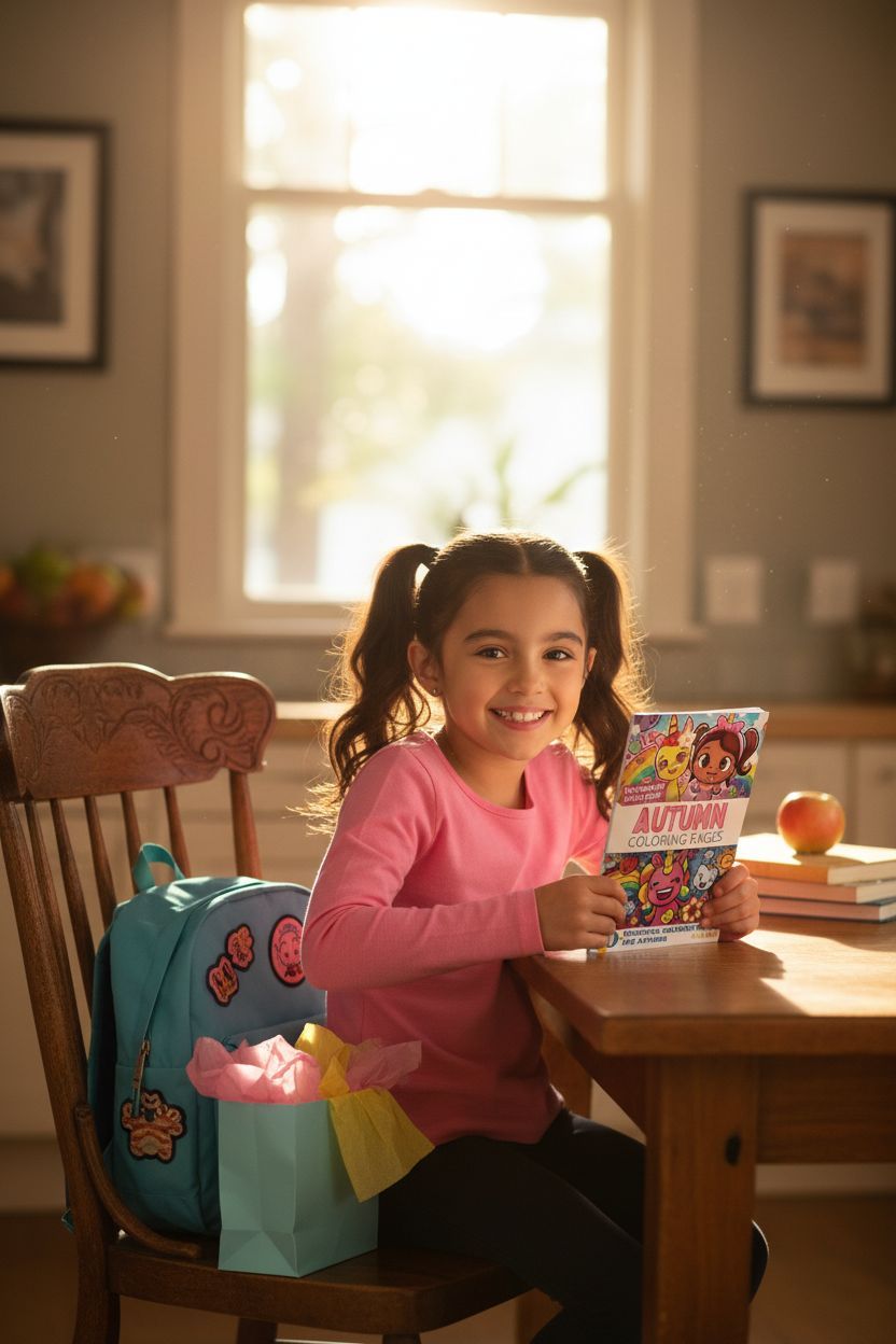 Autumn coloring book in use