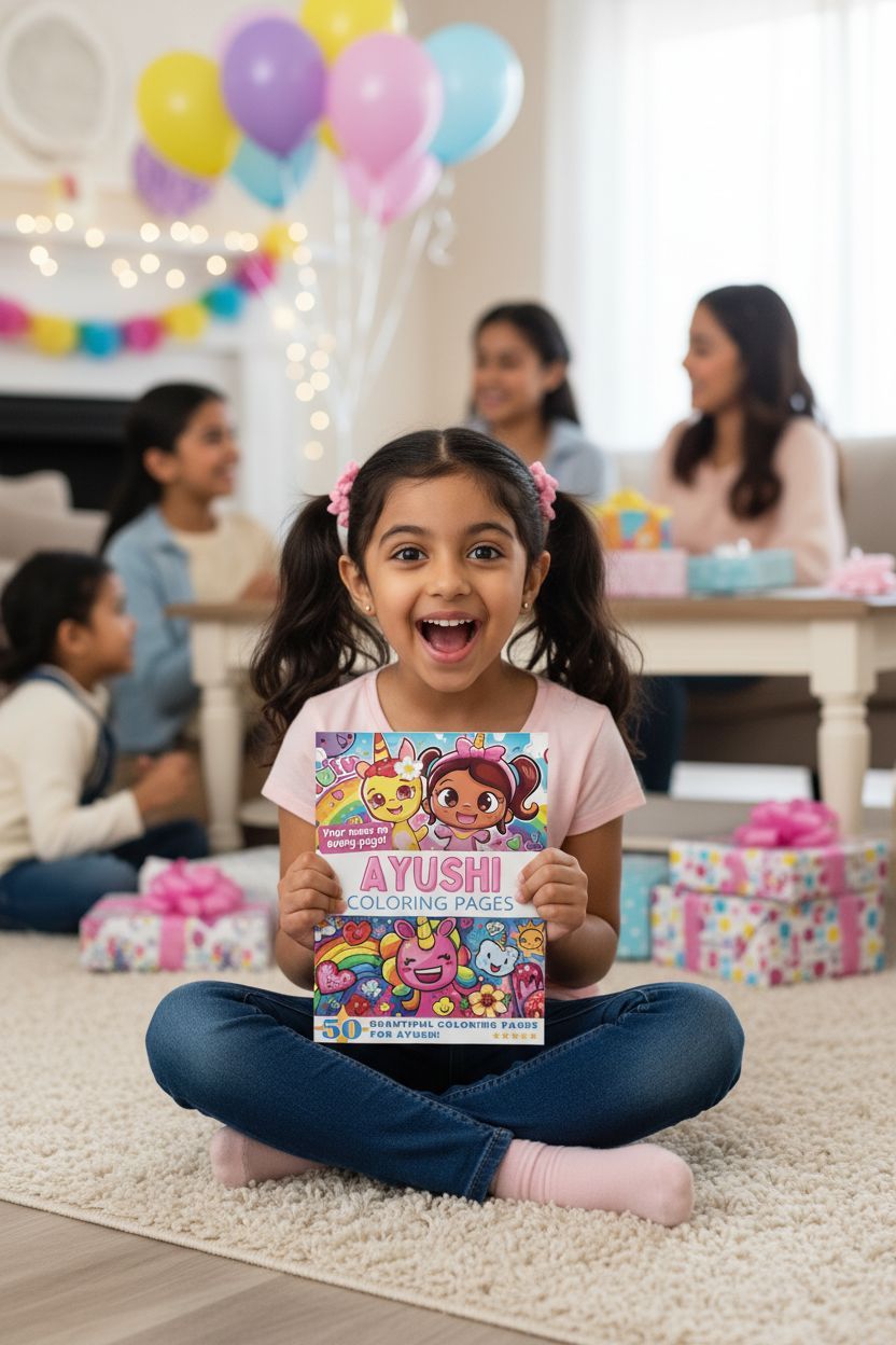 Ayushi coloring book in use