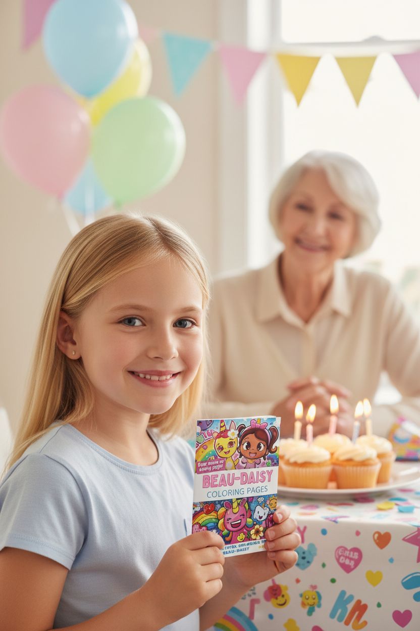Beau-Daisy coloring book in use
