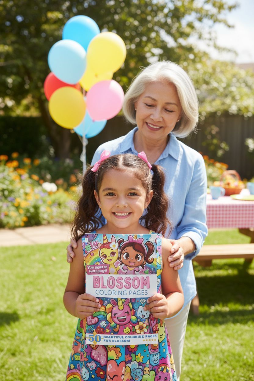 Blossom coloring book in use