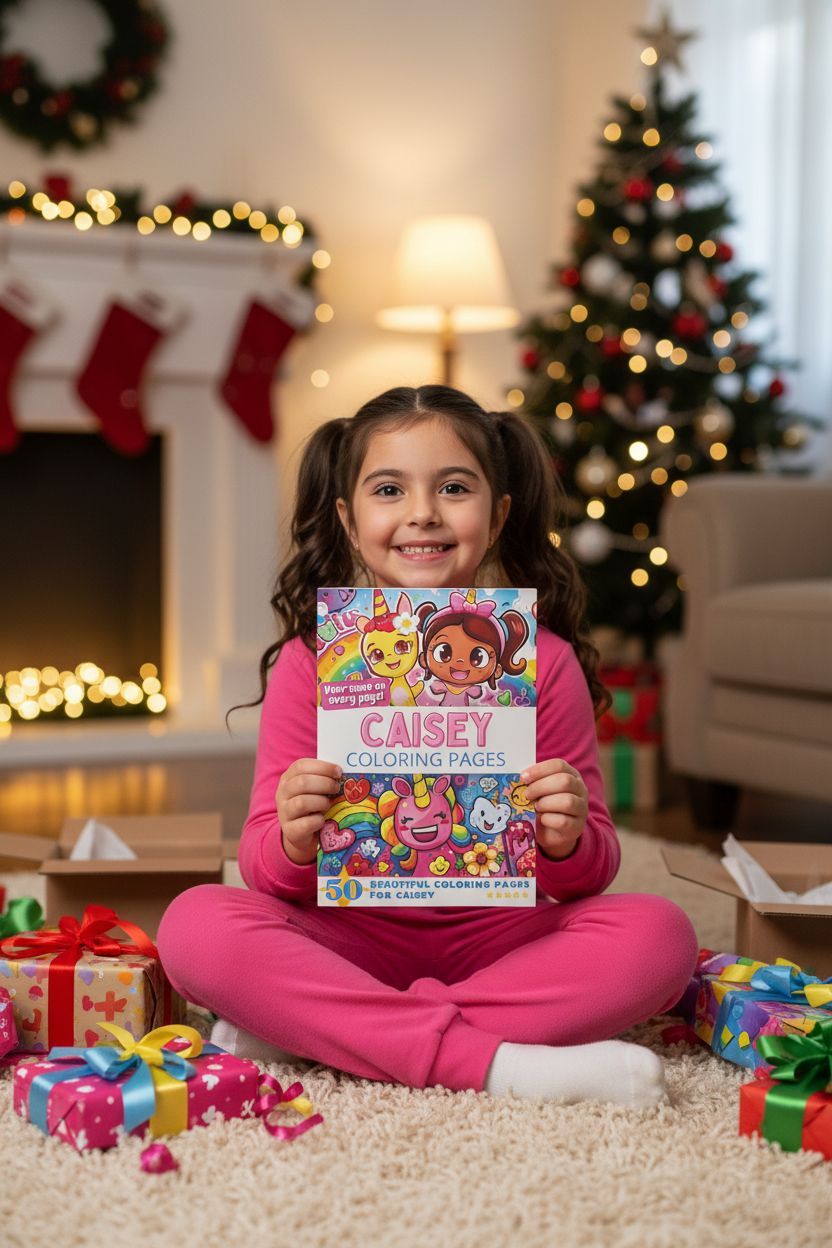 Caisey coloring book in use