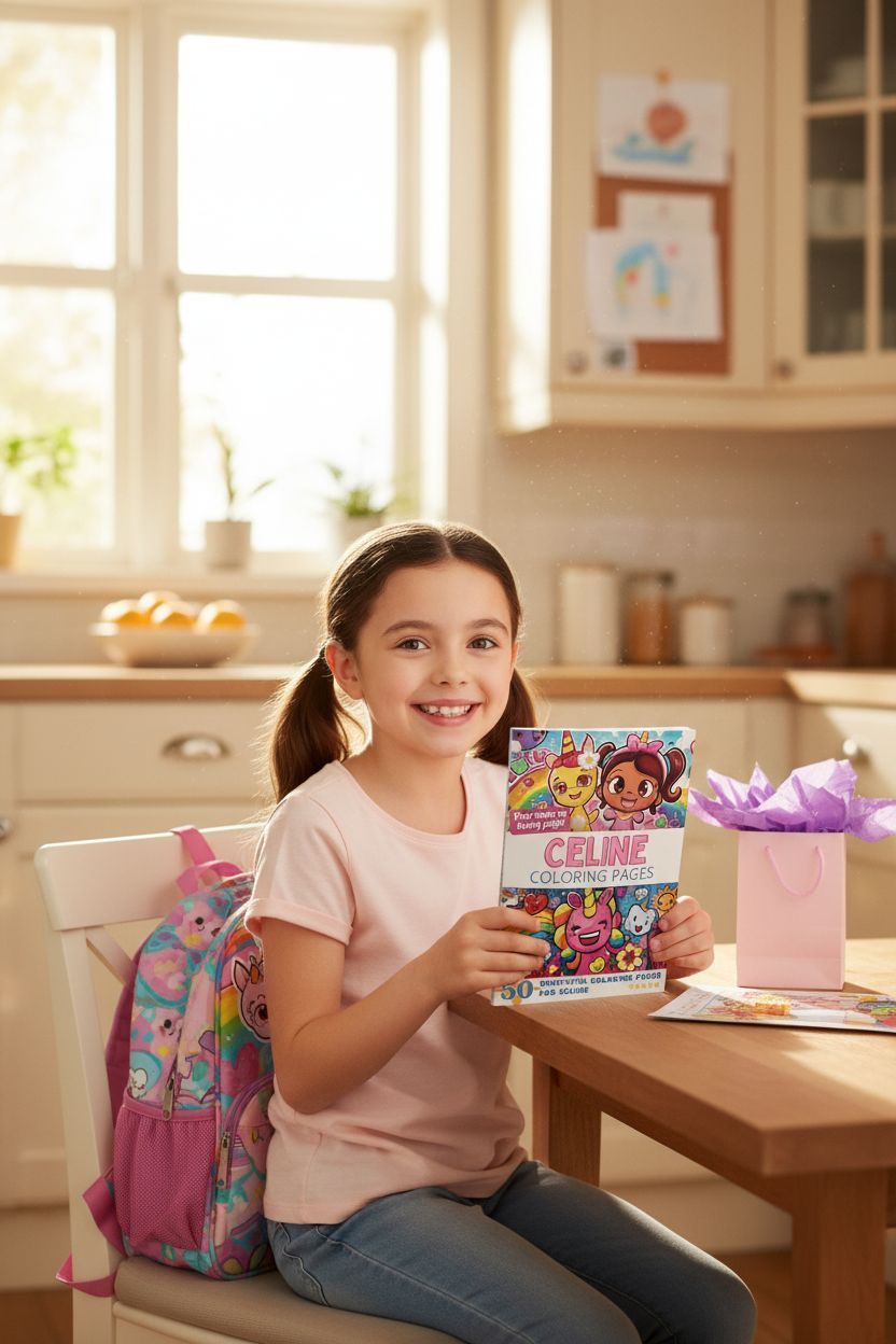 Celine coloring book in use