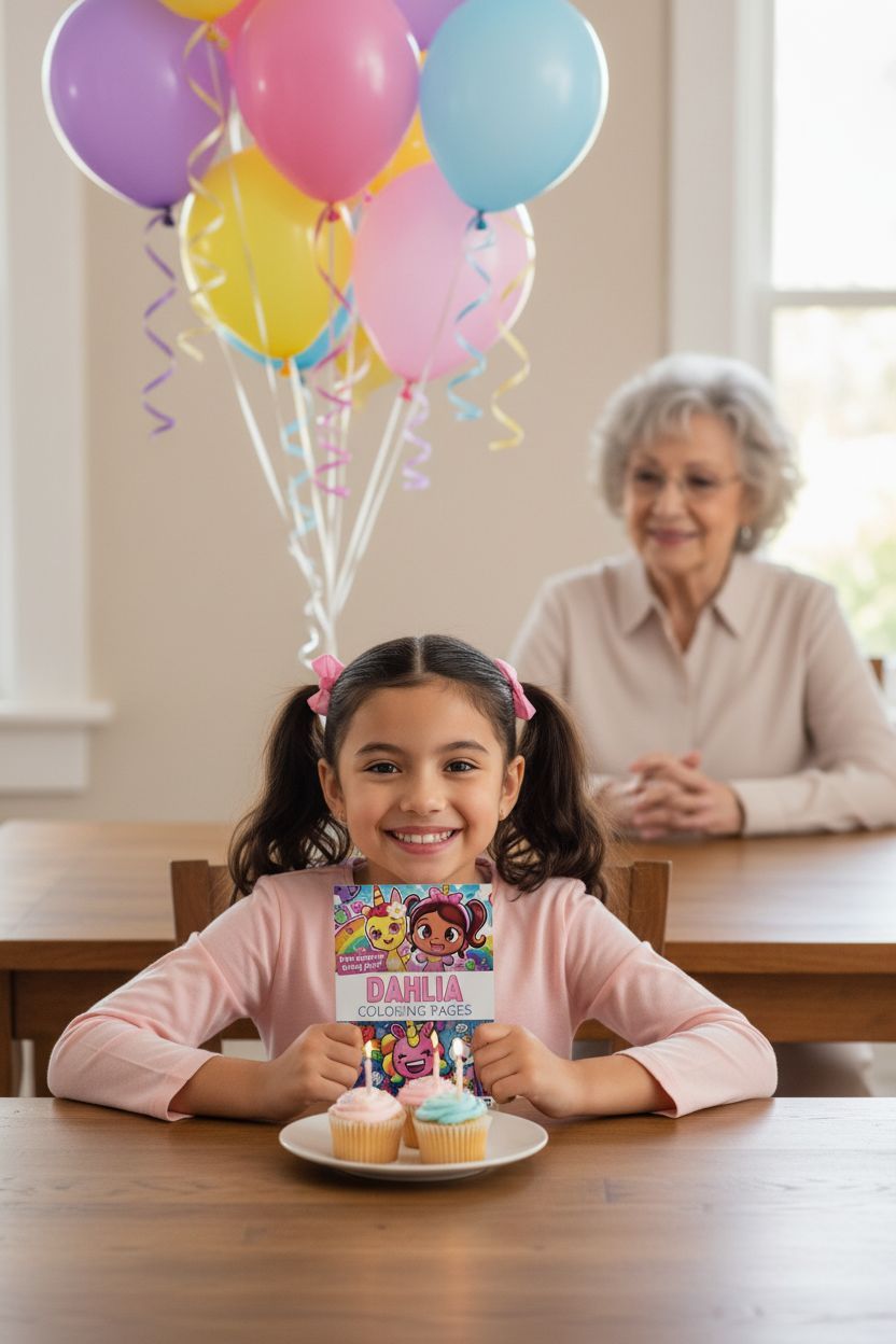 Dahlia coloring book in use