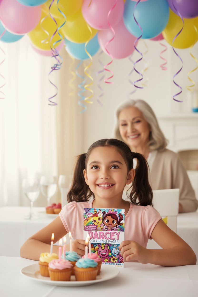 Darcey coloring book in use