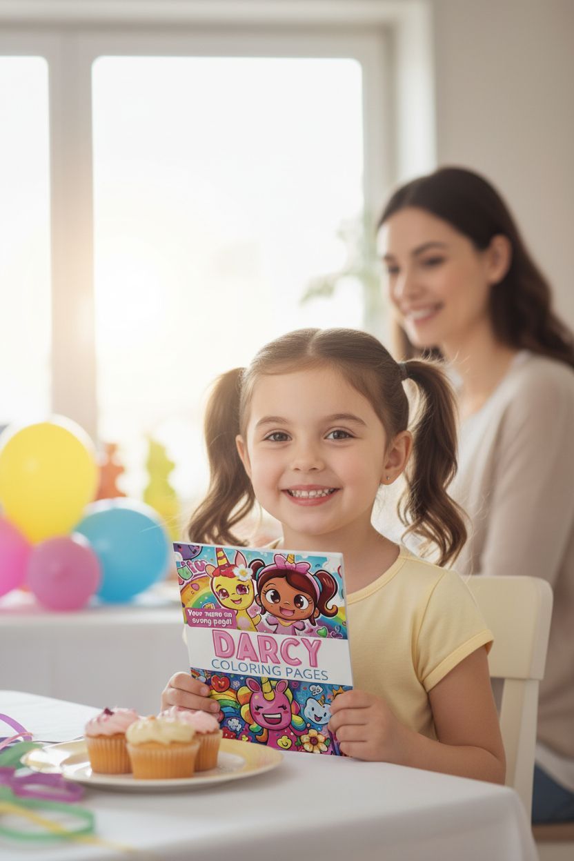 Darcy coloring book in use