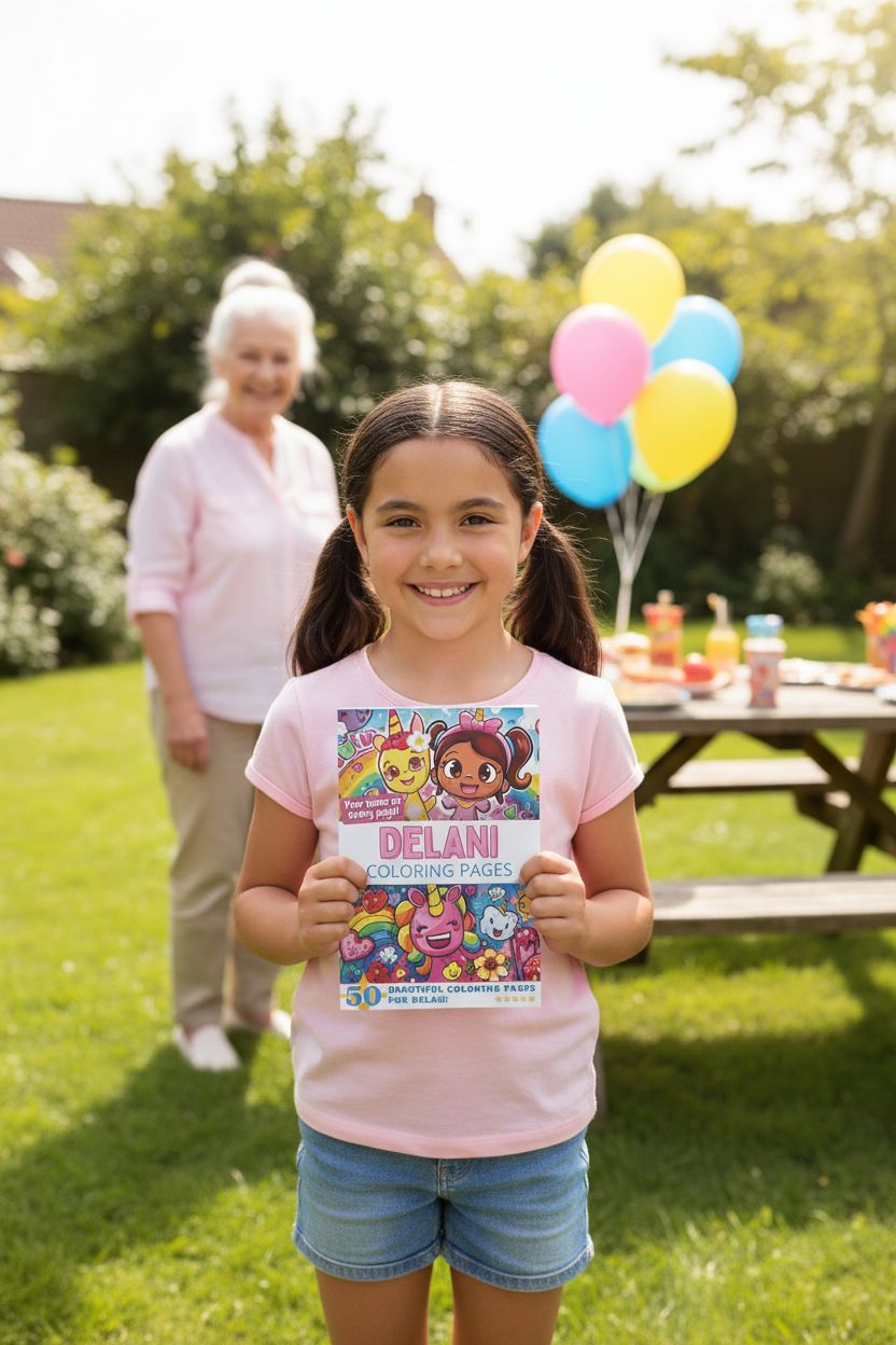 Delani coloring book in use