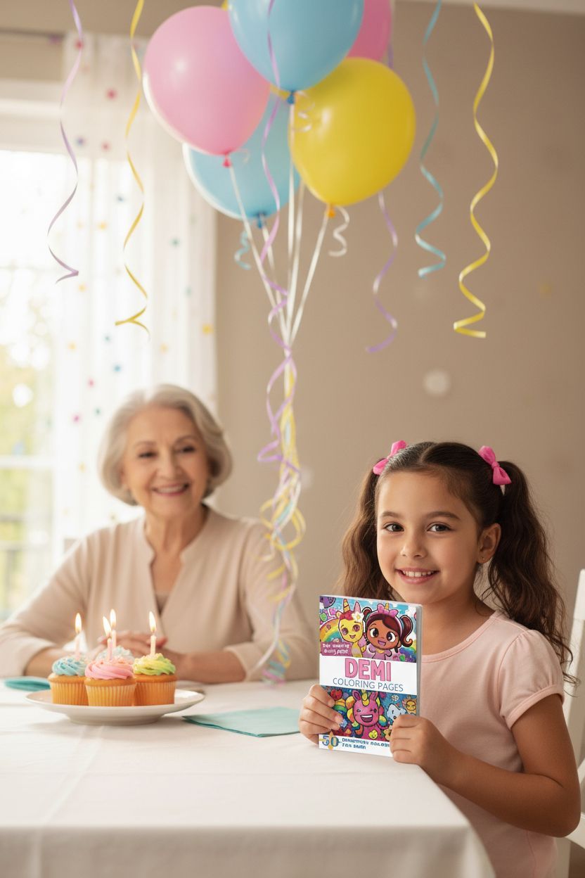 Demi coloring book in use