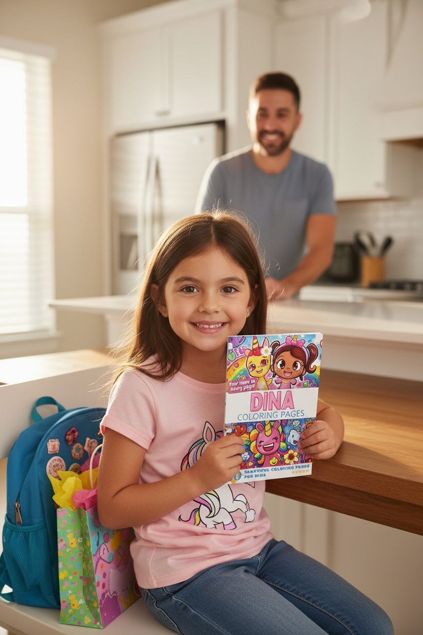 Dina coloring book in use