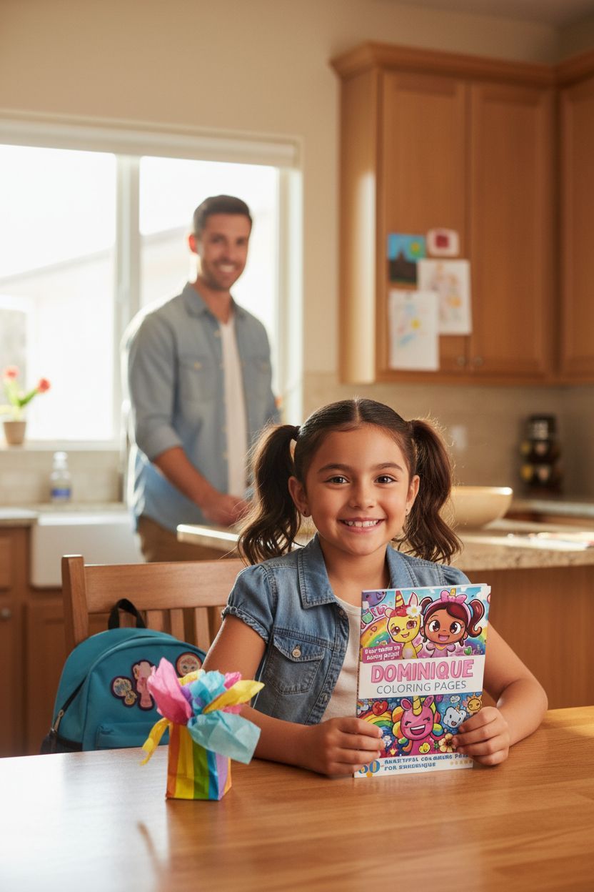 Dominique coloring book in use