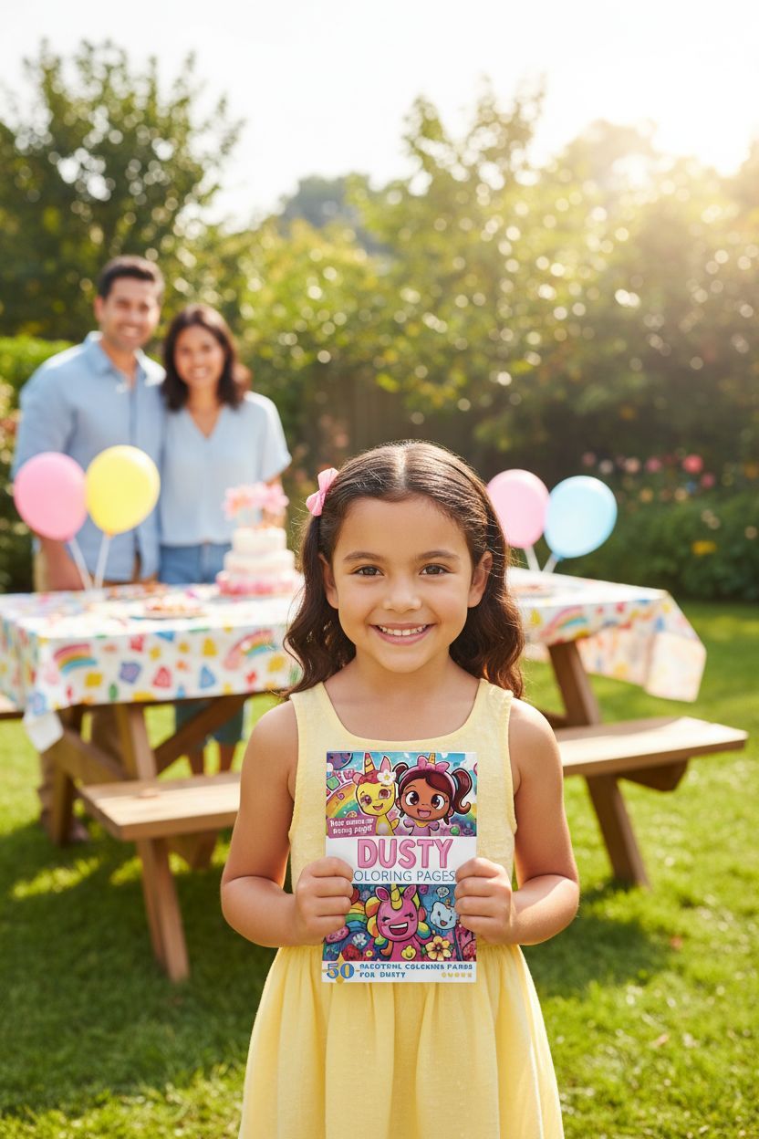 Dusty coloring book in use