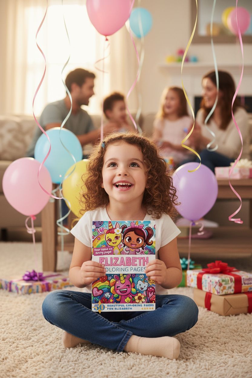 Elizabeth coloring book in use