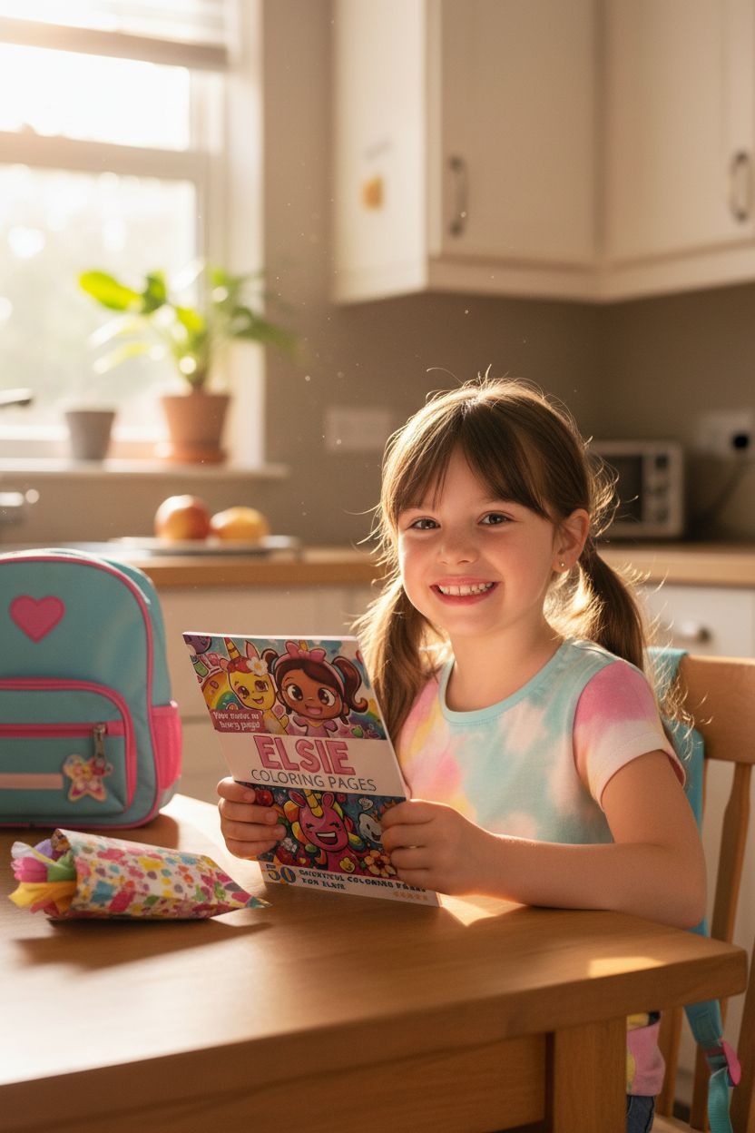 Elsie coloring book in use