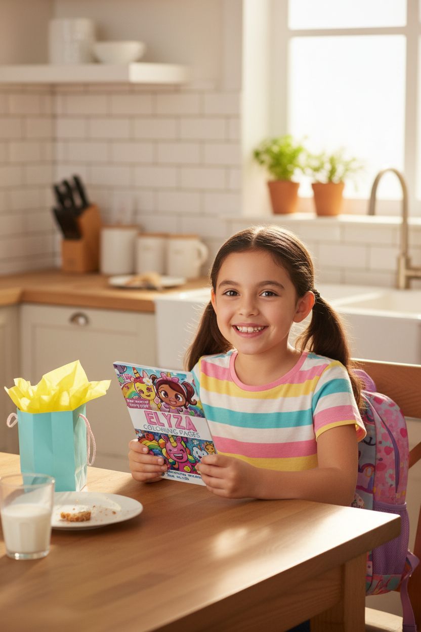 Elyza coloring book in use