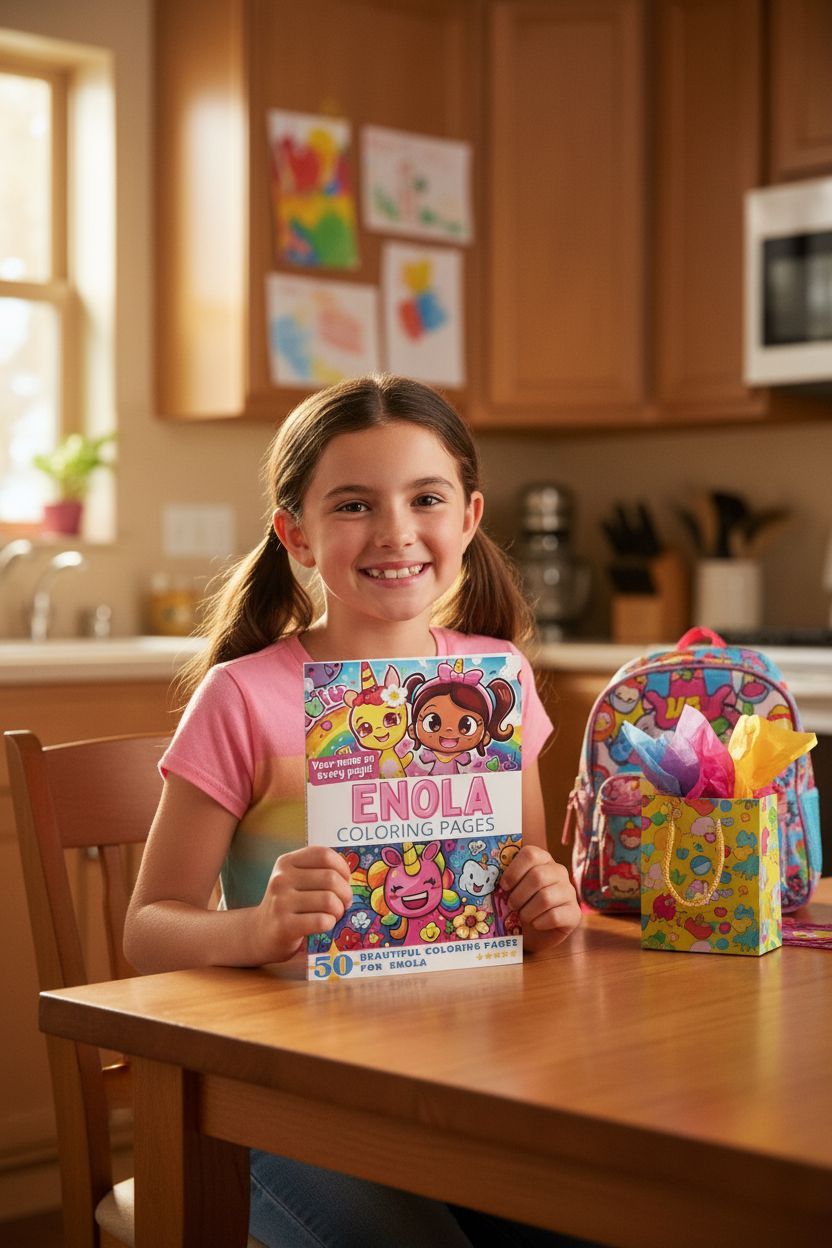 Enola coloring book in use