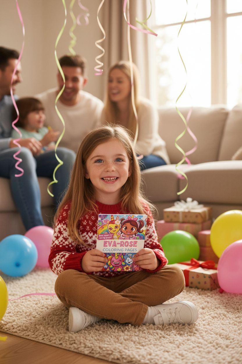 Eva-Rose coloring book in use