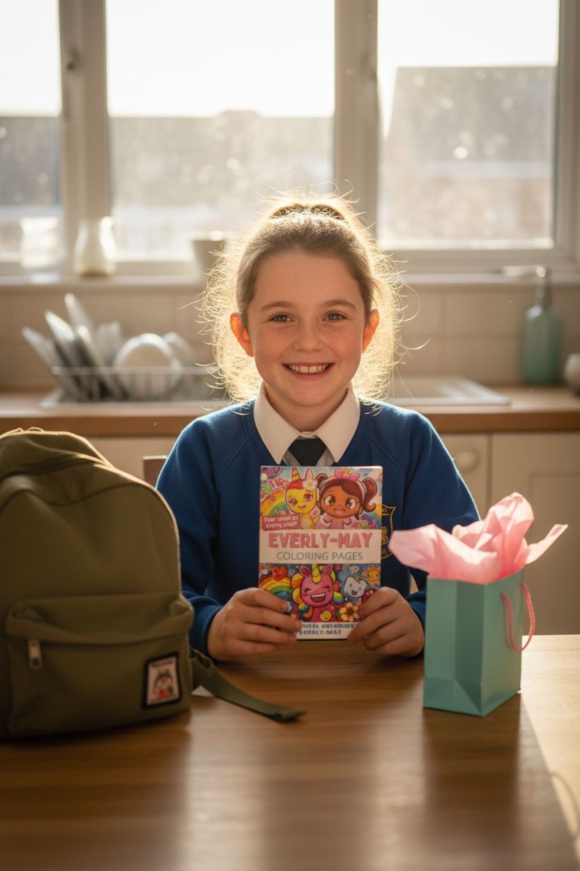 Everly-May coloring book in use