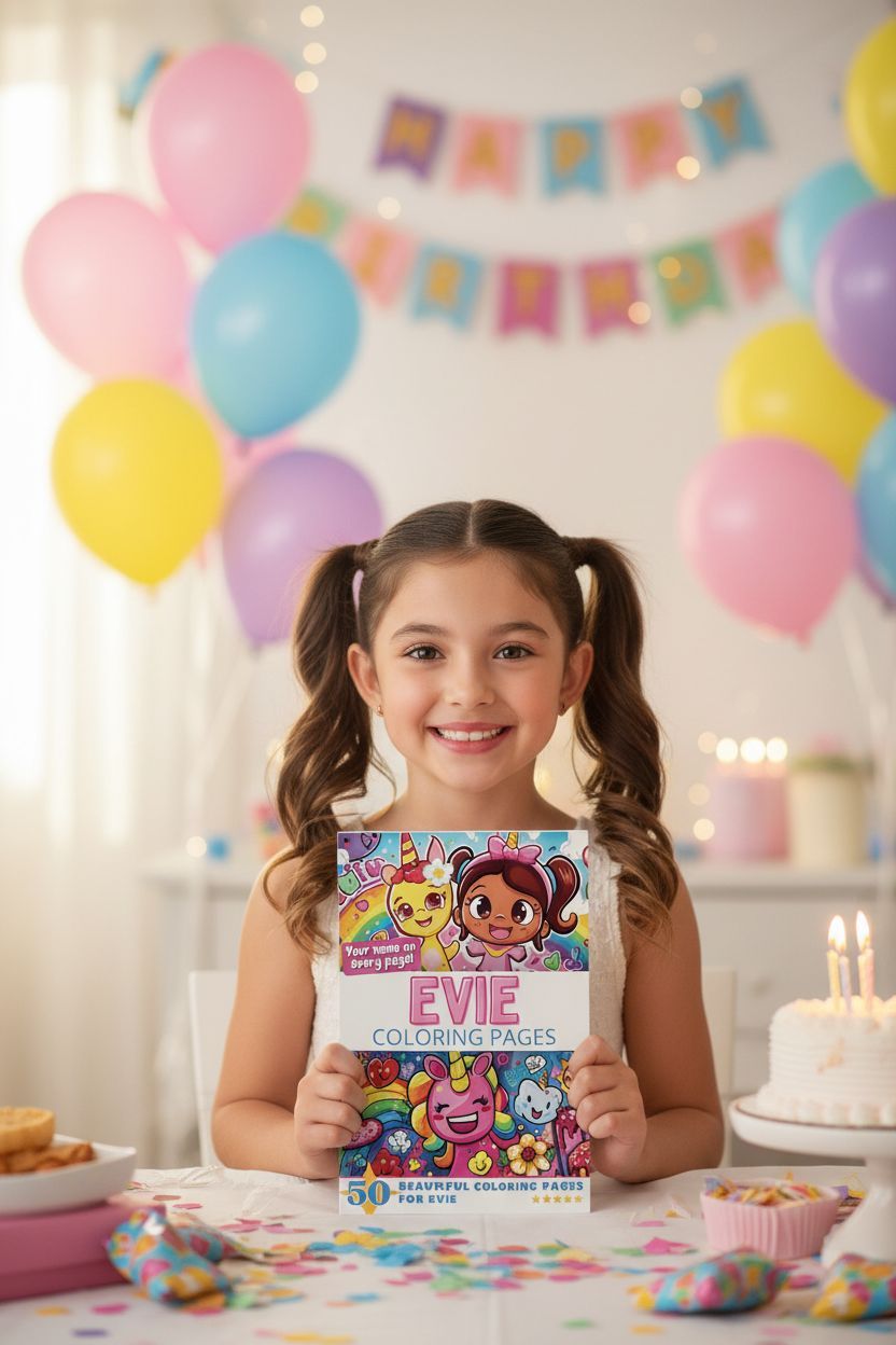 Evie coloring book in use