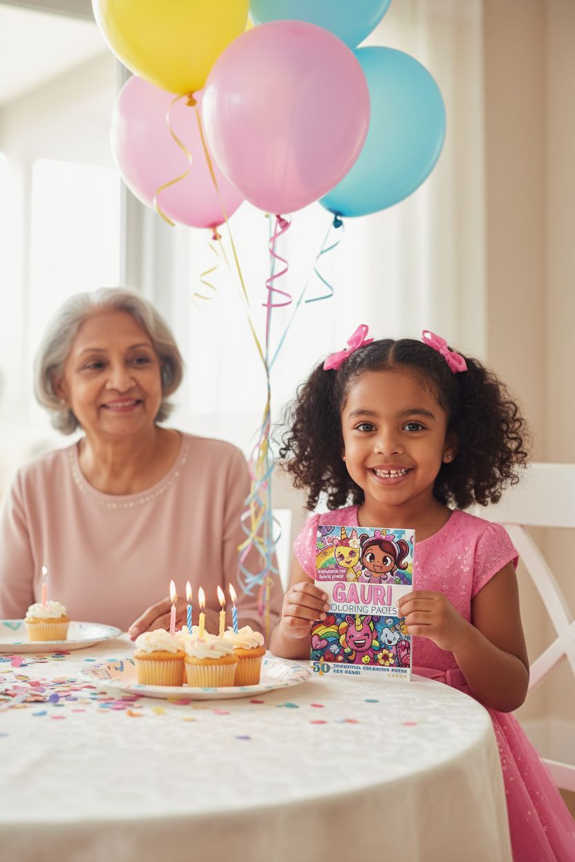 Gauri coloring book in use