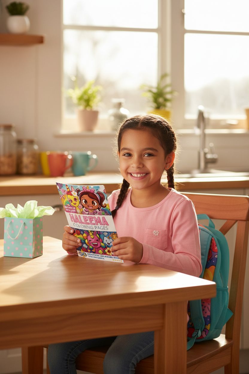 Haleema coloring book in use