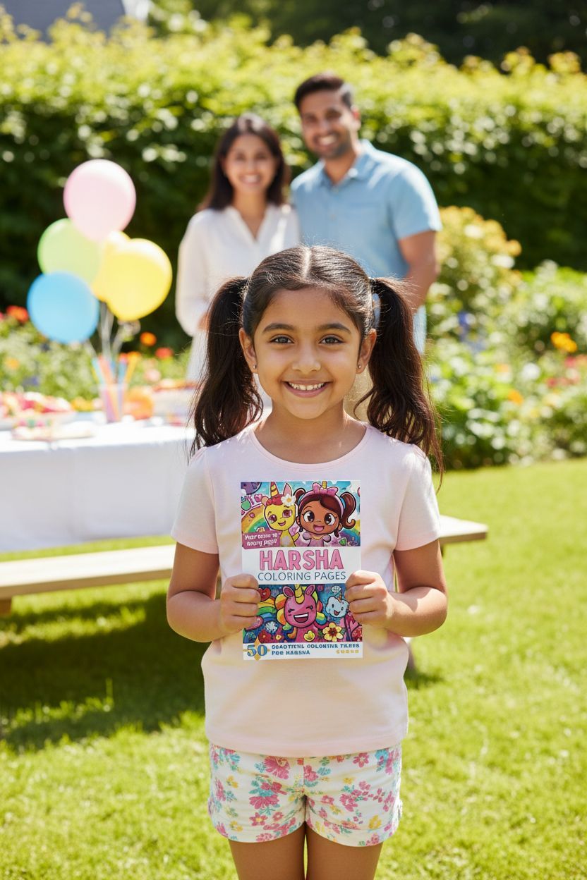 Harsha coloring book in use