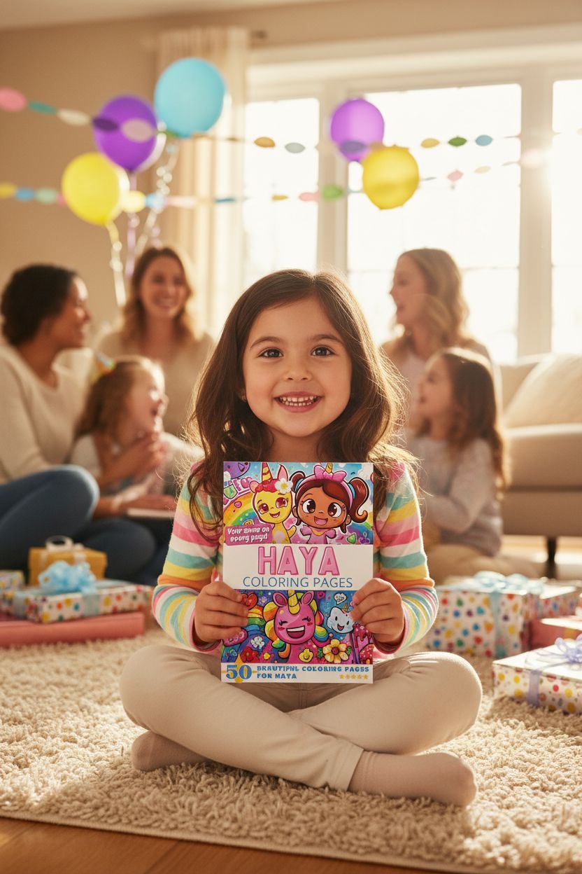 Haya coloring book in use