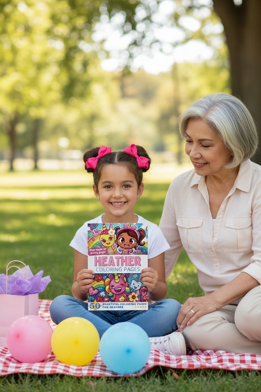 Heather coloring book in use