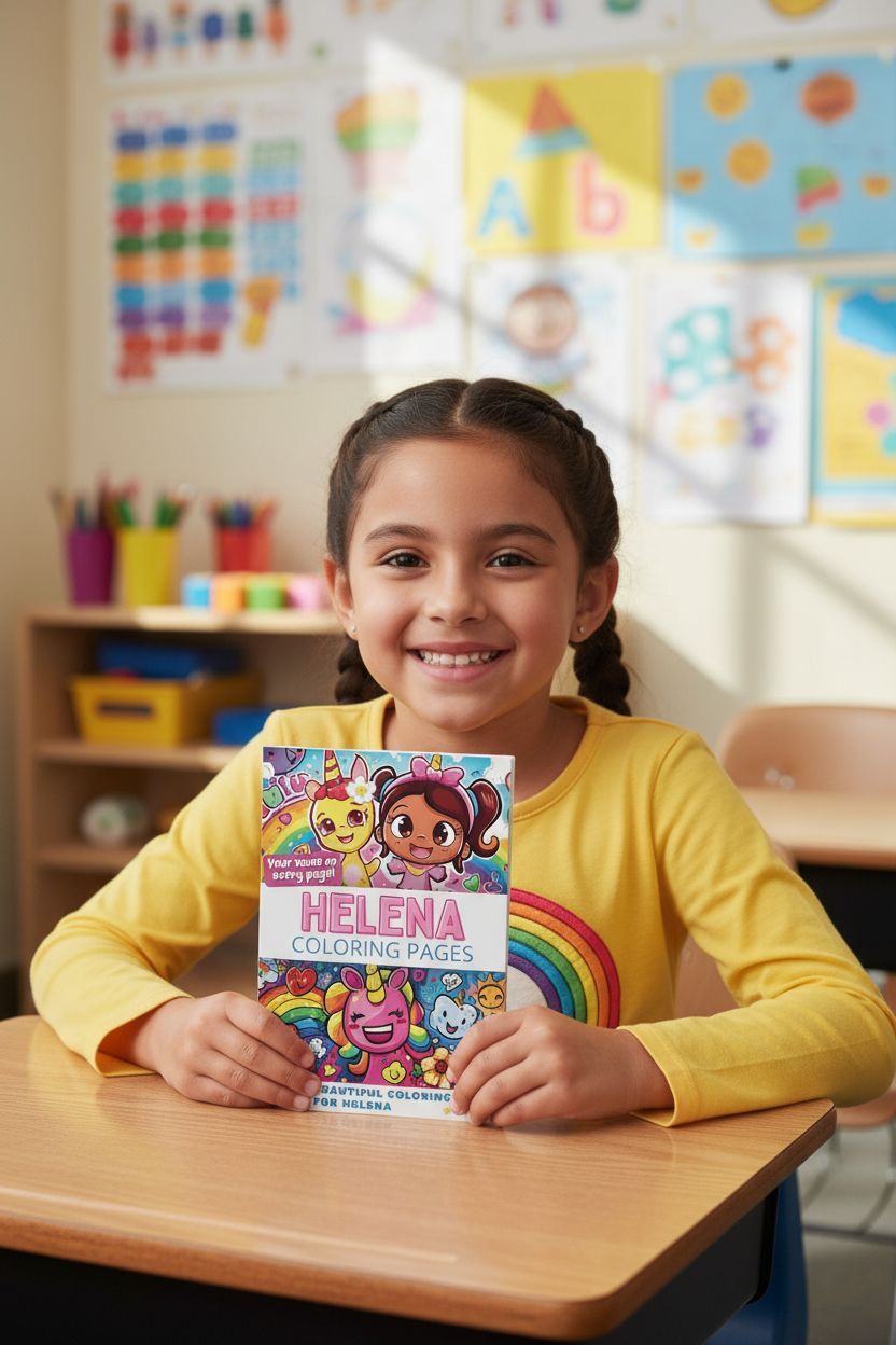 Helena coloring book in use