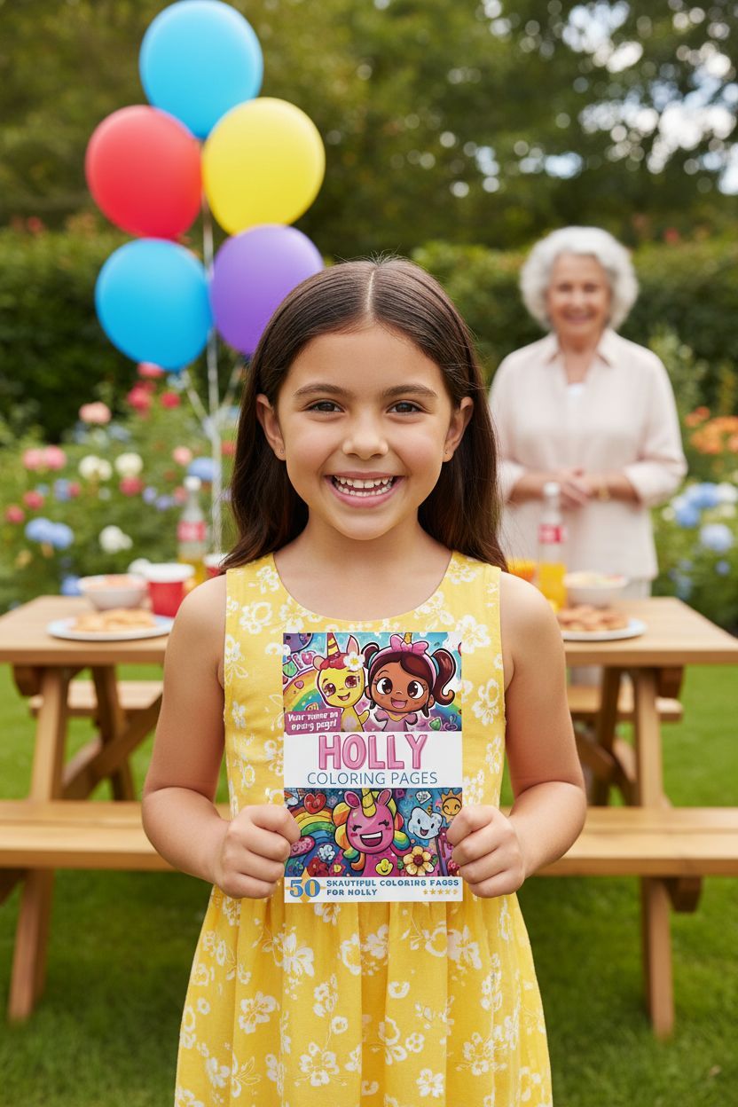 Holly coloring book in use