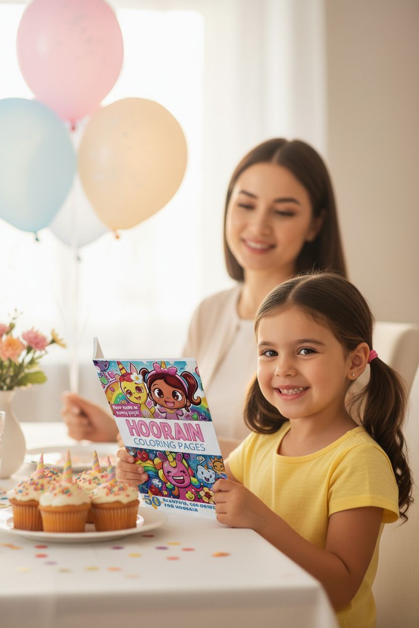 Hoorain coloring book in use