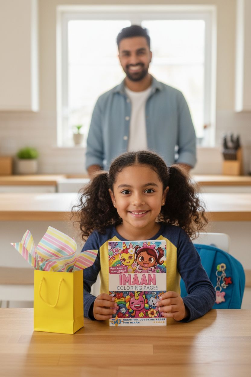 Imaan coloring book in use