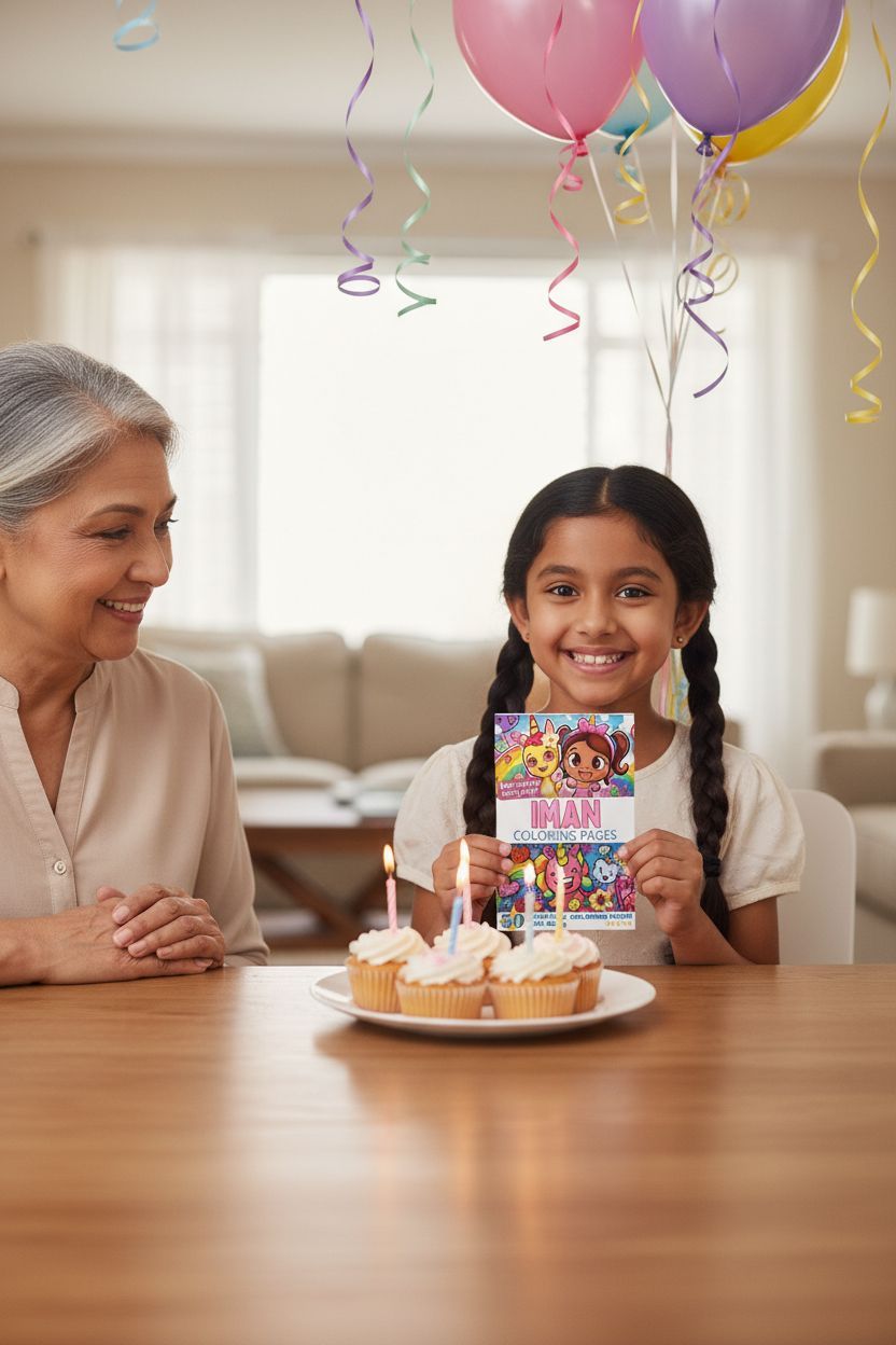 Iman coloring book in use