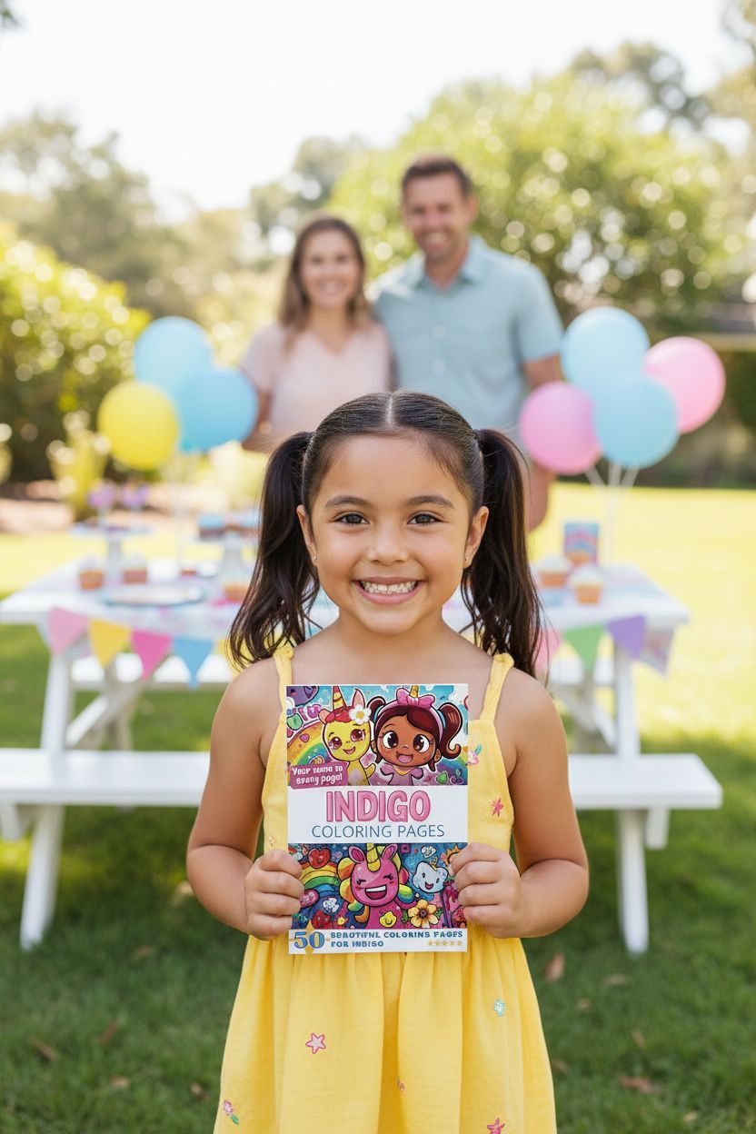 Indigo coloring book in use