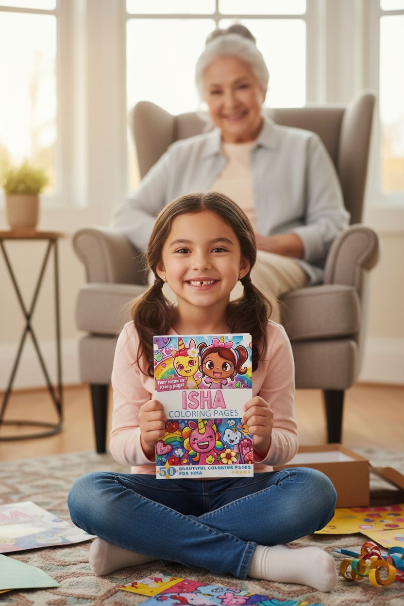 Isha coloring book in use